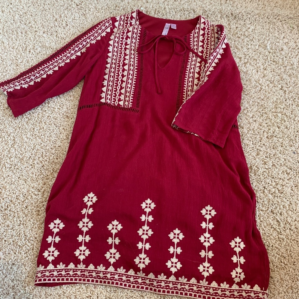 Red Shift Dress with Lace